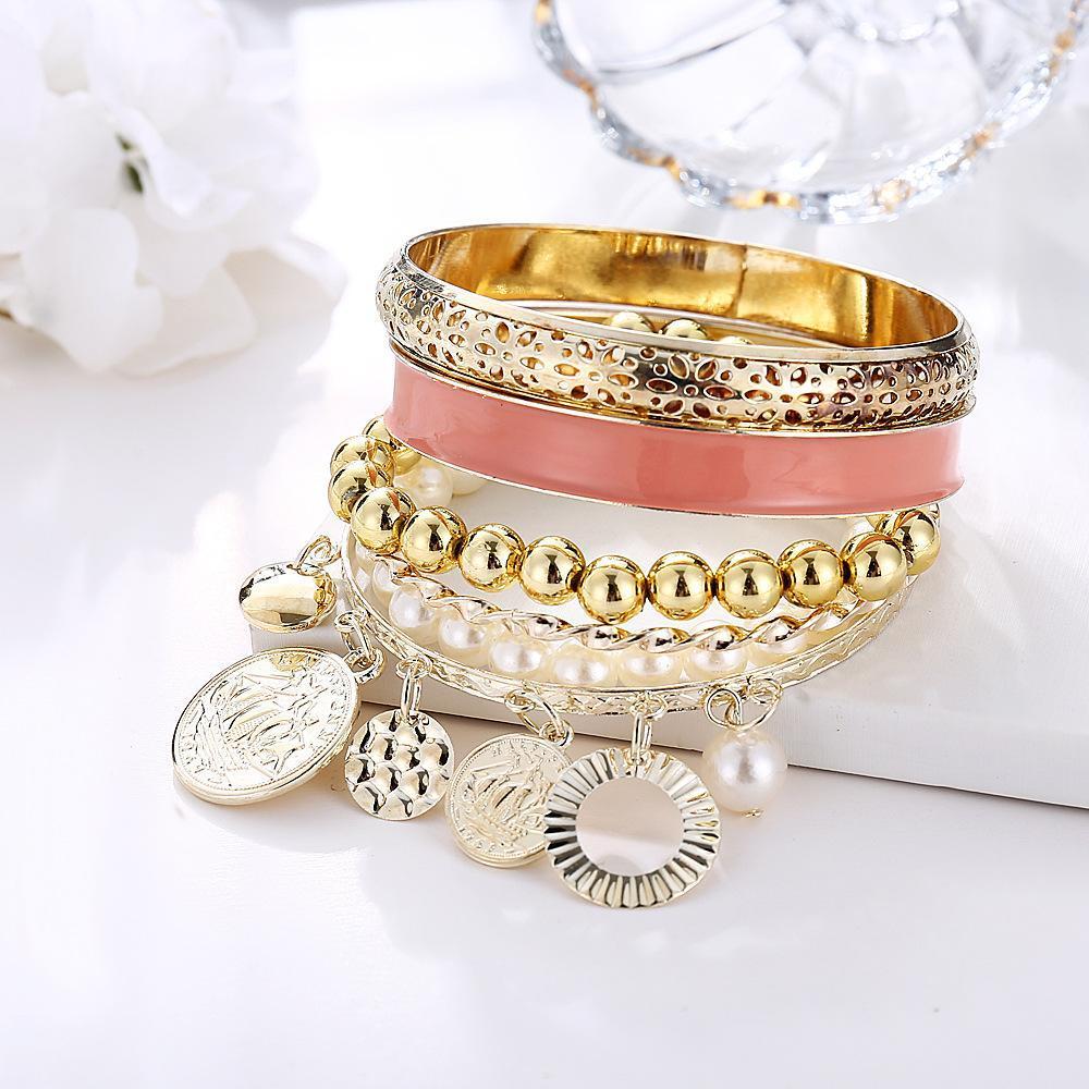 4 Piece Coral Bracelet Set 18K Gold Plated Bracelet in 18K Gold Plated for Bohemian Style