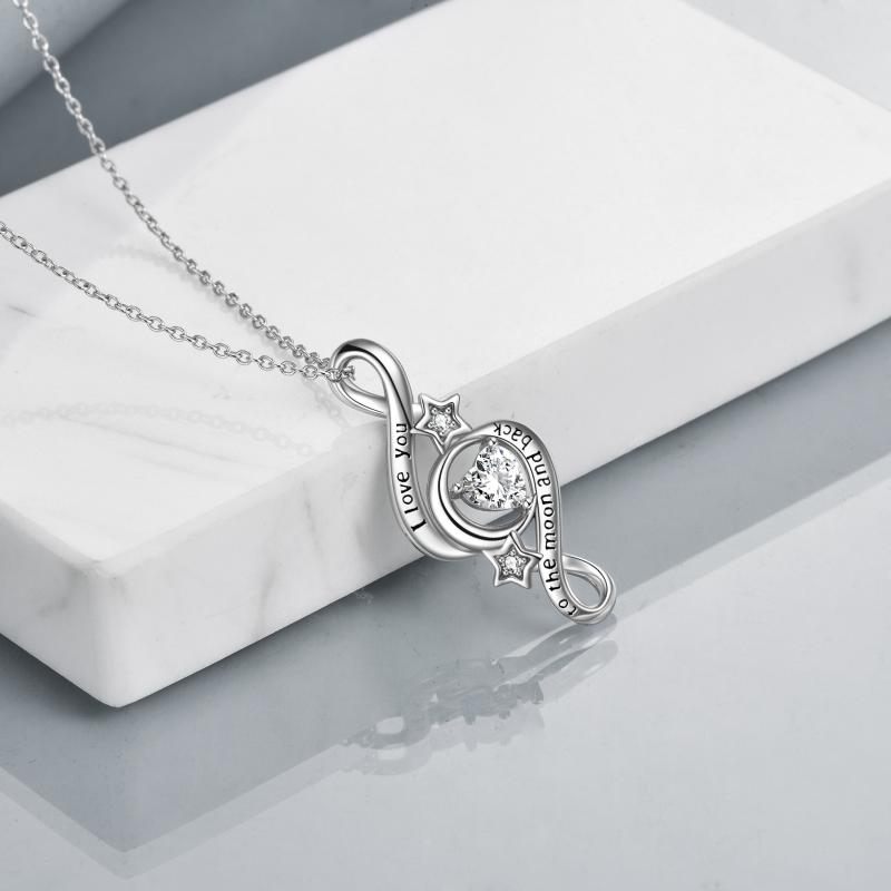 925 Sterling Silver Moon Star Necklace I Love You To The Moon And Back Infinity Jewelry - Niki Ice Jewelry 