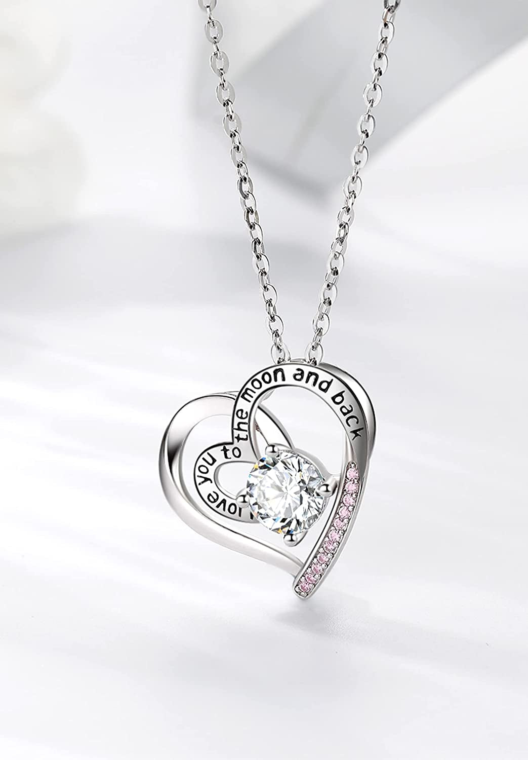 Sterling Silver Heart Pendant Necklace I Love You to the Moon and Back Infinity Jewelry for Women, Mother, Daughter - 18 Inch Chain