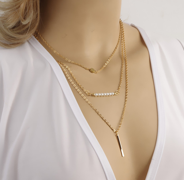 Double-layer Triangle Necklace Multi-layer Clavicle Chain - Niki Ice Jewelry 