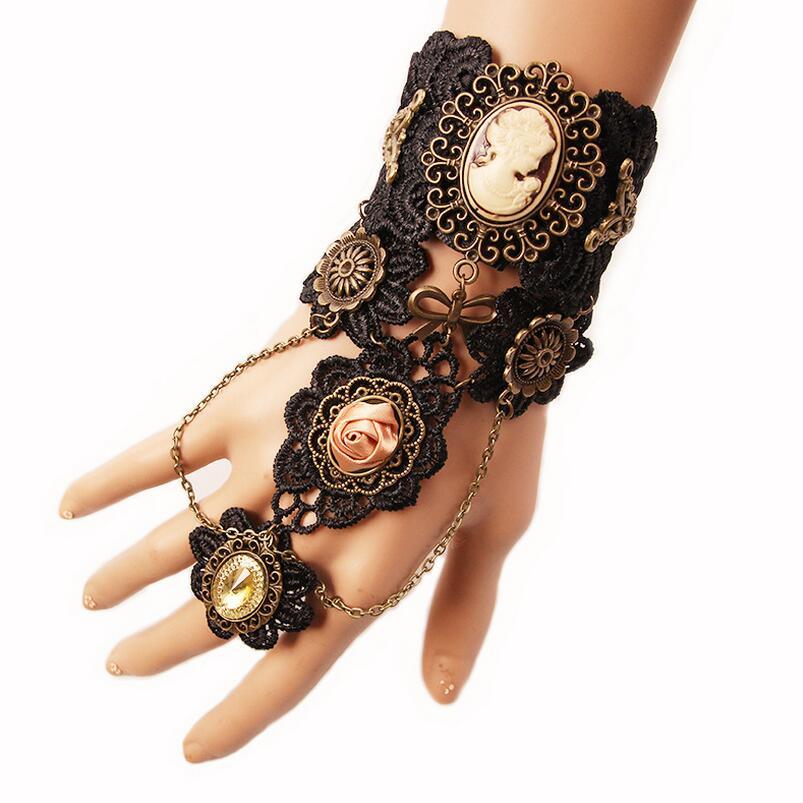 Gothic Steampunk Lace Finger Connect Bracelet - Niki Ice Jewelry 