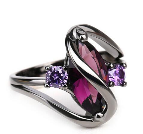 Luxury Purple Zircon Stainless Steel CZ Color Women's Crystal Ring 
