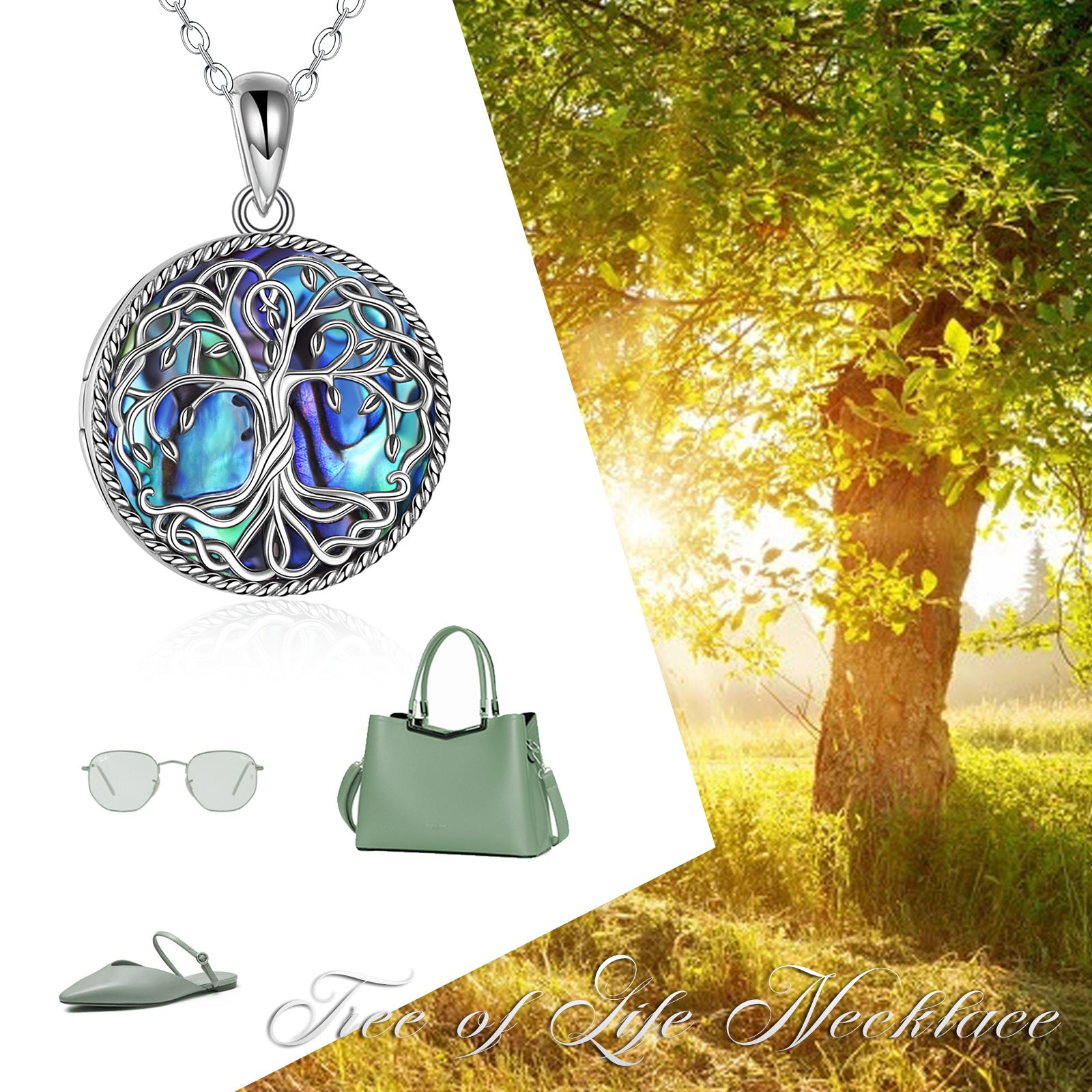 Tree of Life Locket Necklace Jewelry for Women Sterling Silver Celtic Family Tree Abalone Shell Lockets Jewelry Gifts for Mom Daughter - Niki Ice Jewelry 