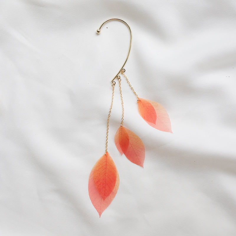 Yellow leaf leaf tassel earring earrings without pierced ears - Niki Ice Jewelry 