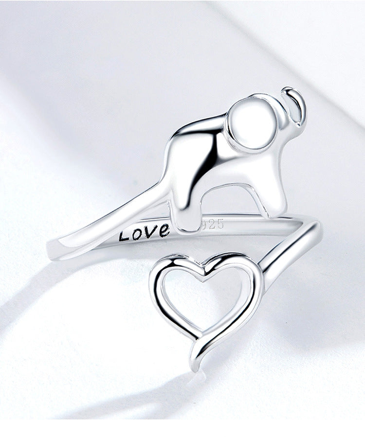 Cute Animal Heart shaped Sterling Silver Ring - Niki Ice Jewelry 