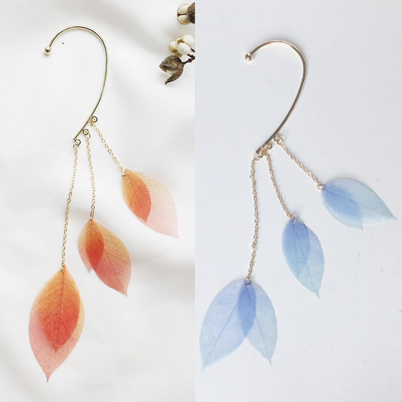 Yellow leaf leaf tassel earring earrings without pierced ears - Niki Ice Jewelry 