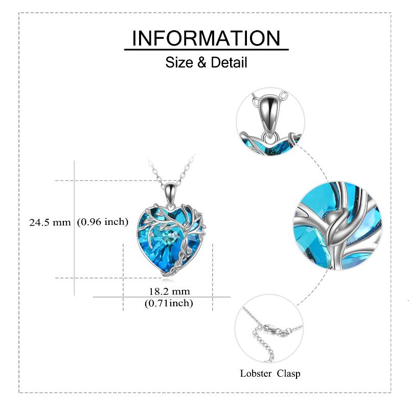 Tree of Life Necklace Sterling Silver Blue Crystal Heart Pendant Jewelry for Women Gifts - Niki Ice Jewelry 