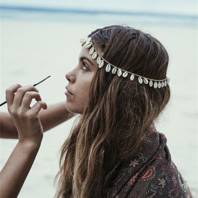 Bohemian ethnic jewelry, shell headband, shell chain hair accessory - Niki Ice Jewelry 