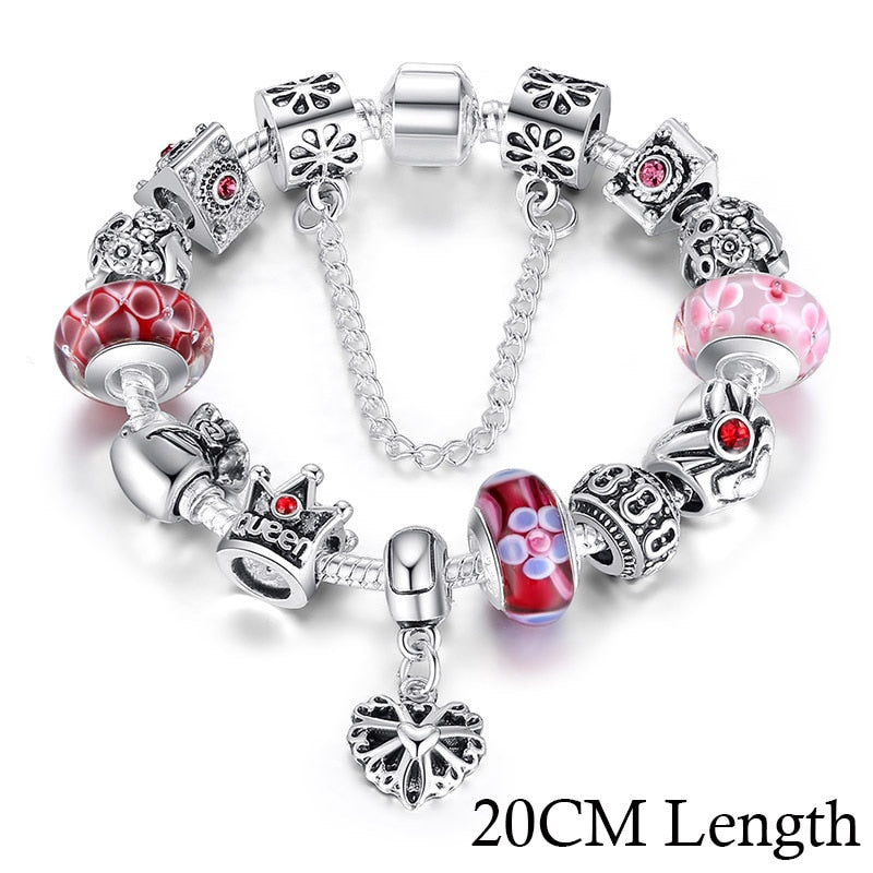 Jewelry Silver Charms Bracelet & Bangles With Queen Crown Beads Bracelet for Women - Niki Ice Jewelry 