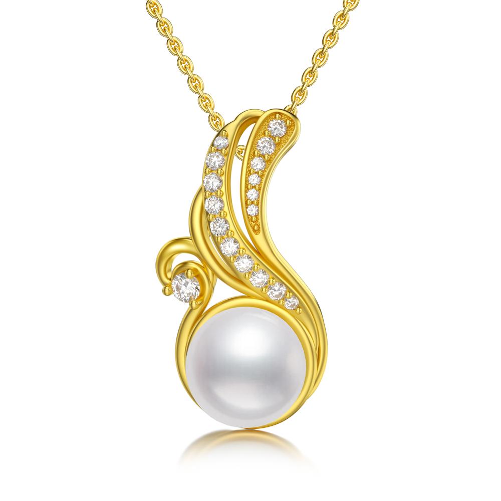 Gold Plated Ocean Wave Pearl Necklace S925 Sterling Silver Pendant Necklaces for Women - Niki Ice Jewelry 