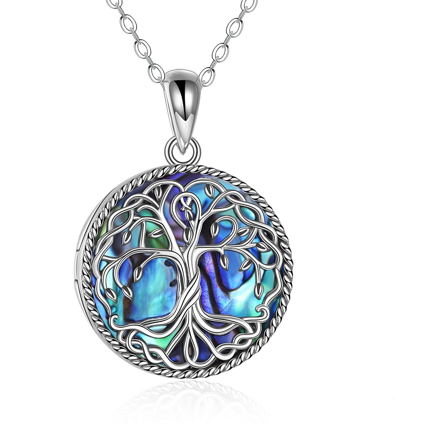 Tree of Life Locket Necklace Jewelry for Women Sterling Silver Celtic Family Tree Abalone Shell Lockets Jewelry Gifts for Mom Daughter - Niki Ice Jewelry 