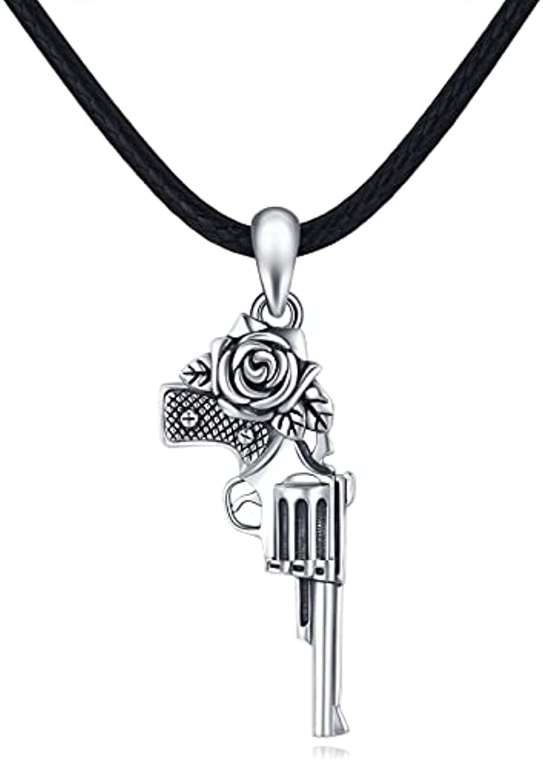S925 Sterling Silver Rose Gun Pendant Necklace For Men Women,Military Style Unisex Punk Rapper Jewelry Gun Weapon Charm Pendant Necklaces - Niki Ice Jewelry 