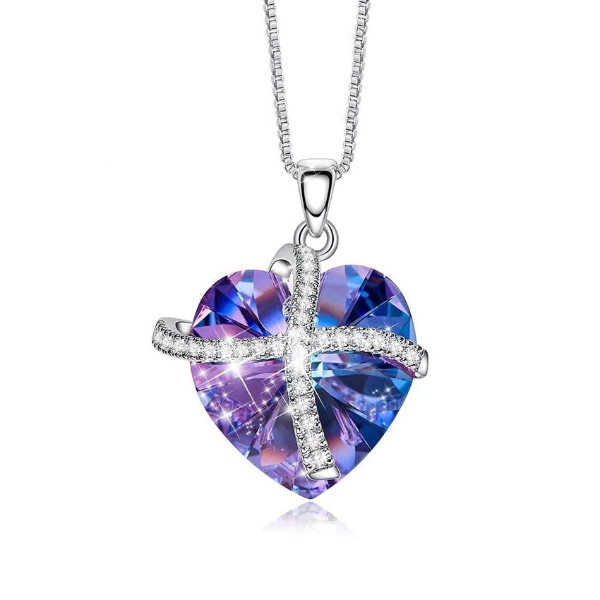 Rainbow Aurora Borealis Crystal Heart Necklace in 18K White Gold Plated (3 options)