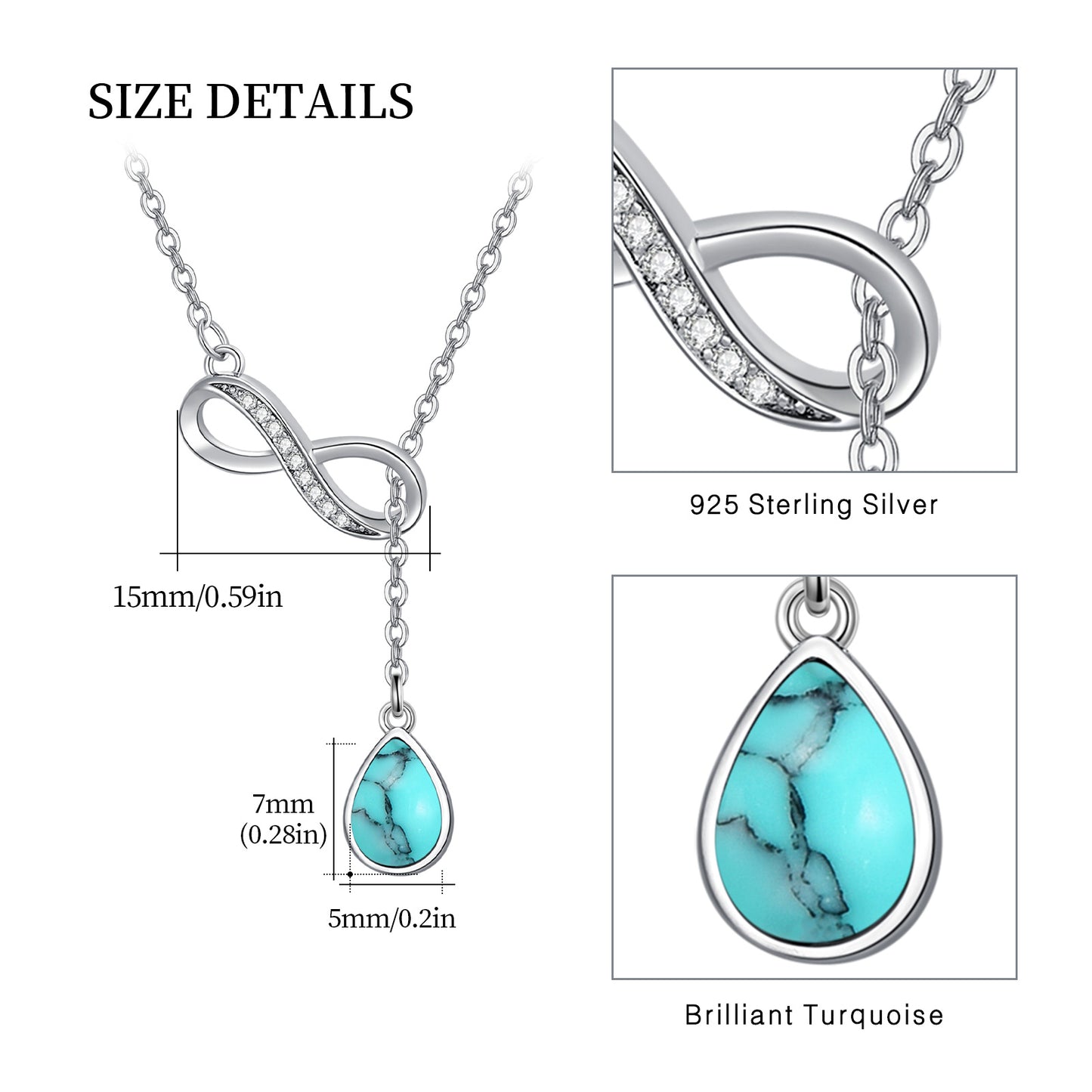 925 Sterling Silver Infinity Turquoise Drop Necklace for Women Girls - Niki Ice Jewelry 