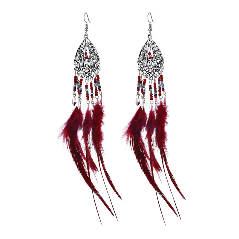 Bohemian Earrings Long Tassel Retro Feather Earrings Ethnic Style Jewelry - Niki Ice Jewelry 