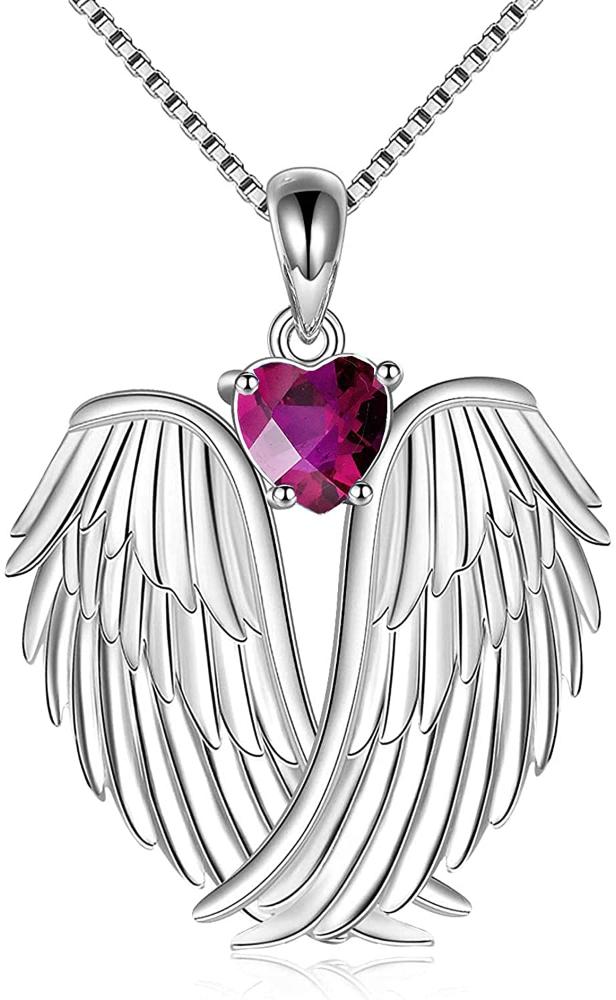 Sterling Silver Guardian Angel Birthstone Necklace Wings Pendant Jewelry - Niki Ice Jewelry 