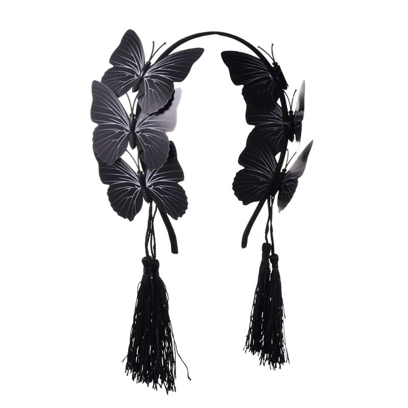 Gothic tassel black butterfly headband - Niki Ice Jewelry 