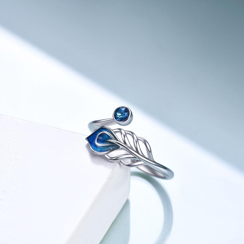 Created Sapphire Birthstone Ring Jewelry Gifts Feather Ring 925 Sterling Silver Adjustable Leaf Feather Rings Jewelry for Women - Niki Ice Jewelry 