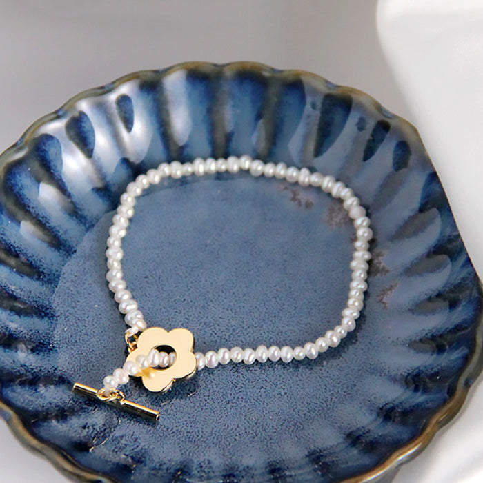 Sterling Silver Natural Pearl Flower Bracelet Handmade Irregular Pearl Bead Bracelets for Women Silver - Niki Ice Jewelry 