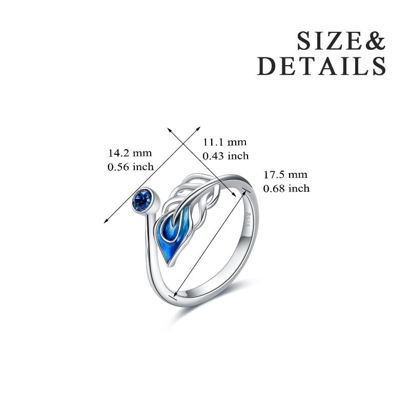 Created Sapphire Birthstone Ring Jewelry Gifts Feather Ring 925 Sterling Silver Adjustable Leaf Feather Rings Jewelry for Women - Niki Ice Jewelry 