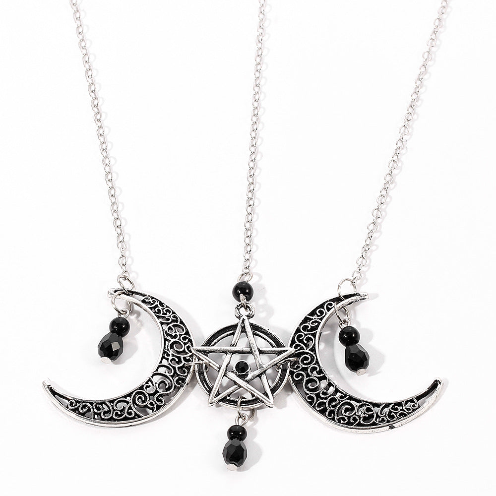 Gothic Pentagram Necklace Moon Crystal - Niki Ice Jewelry 
