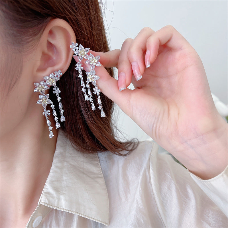 Fashion Flower Tassel Pendant Earrings For Women Wedding Crystal Dangle Earings Luxury Jewelry - Niki Ice Jewelry 