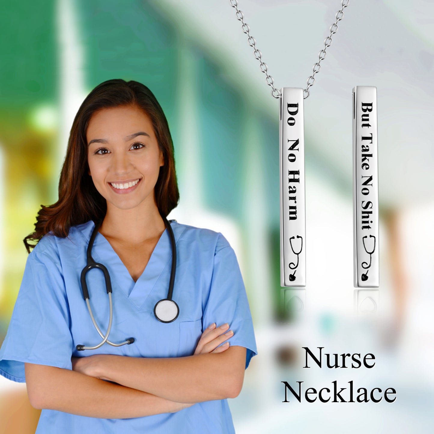 Sterling Silver Vertical Bar Stethoscope Necklace - Niki Ice Jewelry 