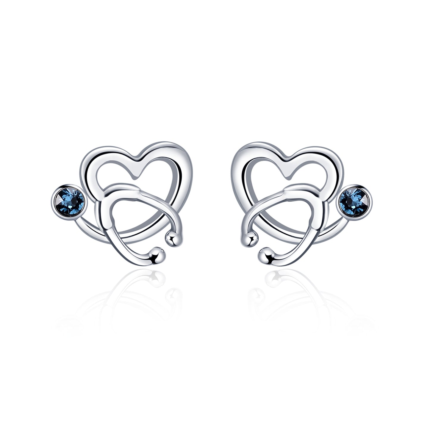 Nurse Earrings Sterling Silver Stethoscope Earrings Simulated Birthstone Studs Earrings with Crystal Jewelry Gifts For Nurse Doctor - Niki Ice Jewelry 
