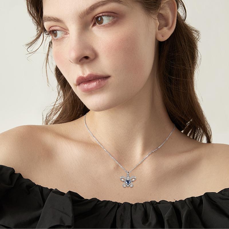 Sterling Silver Butterfly Heart Crystal Urn Necklace Elegant Jewelry for Women - Niki Ice Jewelry 