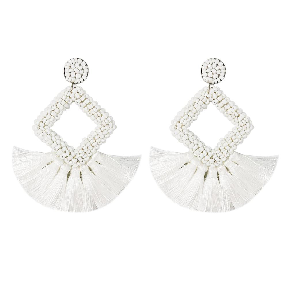 Bohemian White Beaded Earrings - Niki Ice Jewelry 