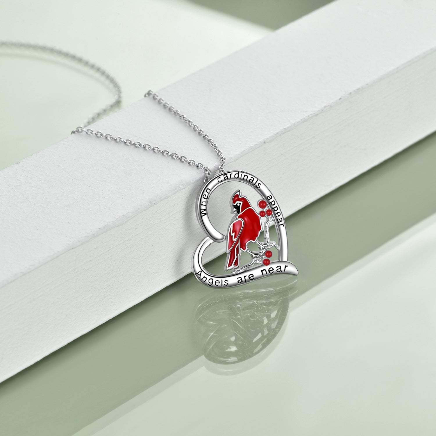 Sterling Silver Red Cardinal Pendant Cardinal  Jewelry for Girls When Cardinal Appears Angel are Near - Niki Ice Jewelry 