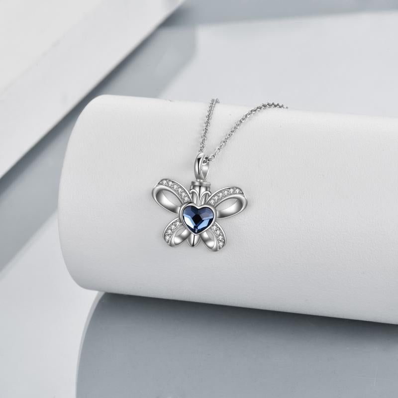 Sterling Silver Butterfly Heart Crystal Urn Necklace Elegant Jewelry for Women - Niki Ice Jewelry 