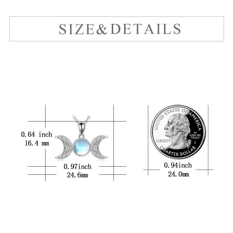 Moonstone Triple Moon Goddess Amulet Pentagram Pendant Necklace Sterling Silver Wiccan Jewelry - Niki Ice Jewelry 