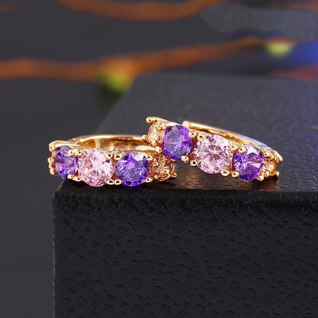 Amethyst Multitone BoHo Earring With Austrian Crystals 18K Gold Plated Earring
