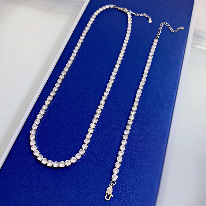 New High Carbon Luxury Full Diamond Necklace & Bracelet 4x4mm Row Chain - Niki Ice Jewelry 