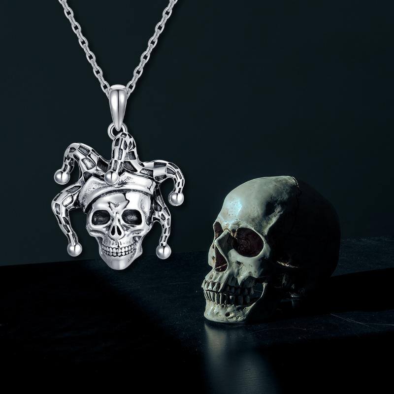 Sterling Silver Retro Gothic Skull Necklace Clown Hat Halloween Necklace for Women Man - Niki Ice Jewelry 