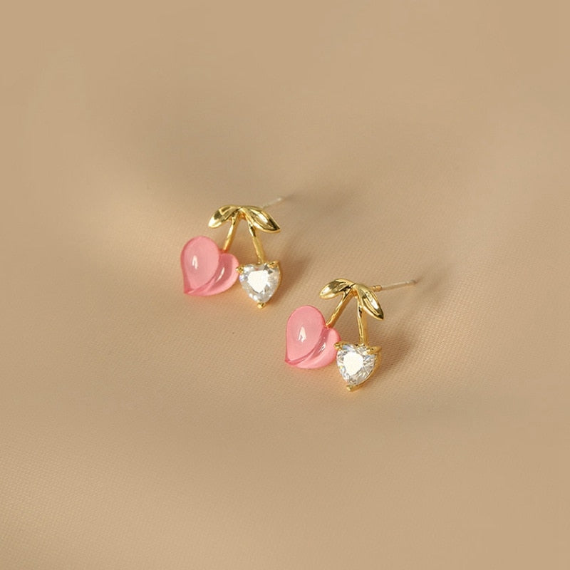 French Light Luxury Pink Tulip Flower Pearl Stud Earrings For Women