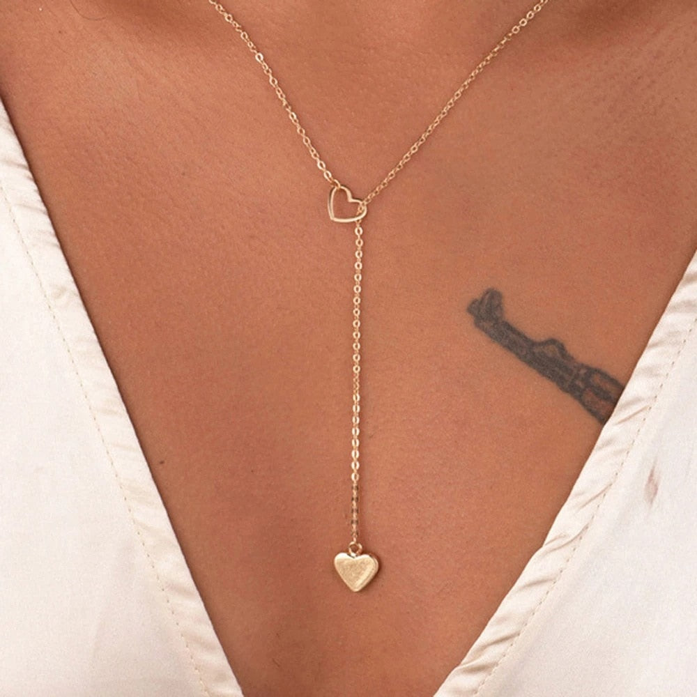 Heart Butterfly Necklace for Women Fashion Gold Silver Color Geometric Chain Collar