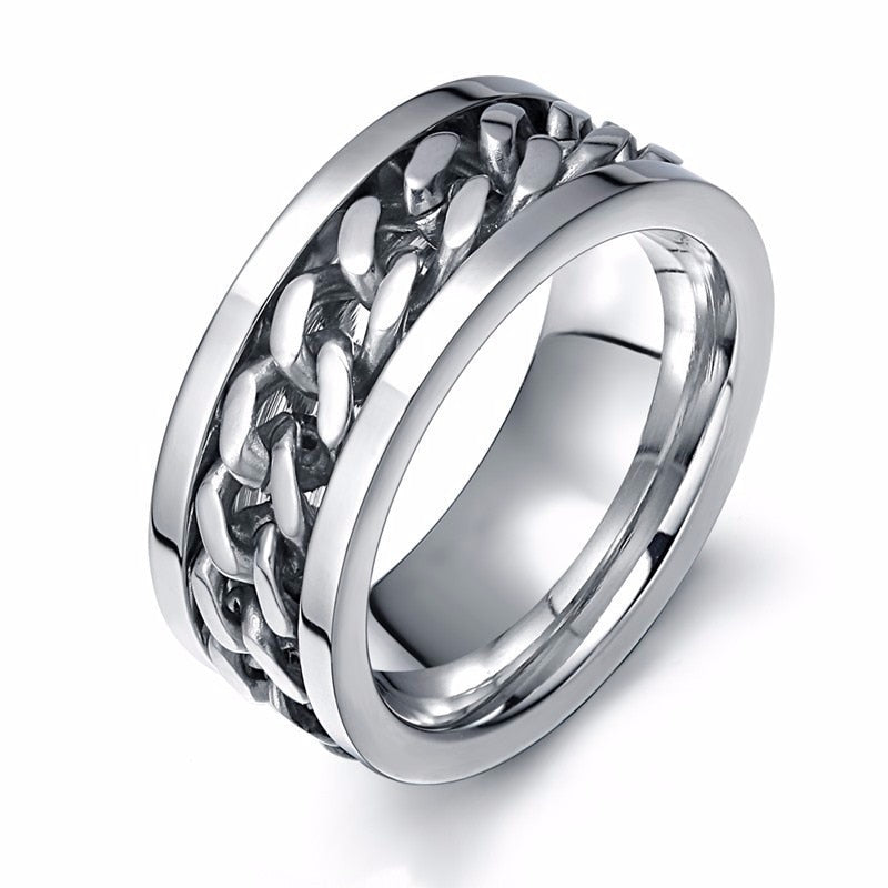 8mm Spinner Ring for Men Stainless Steel Cuba Chain Wedding Men Anti Stress Jewelry - Niki Ice Jewelry 