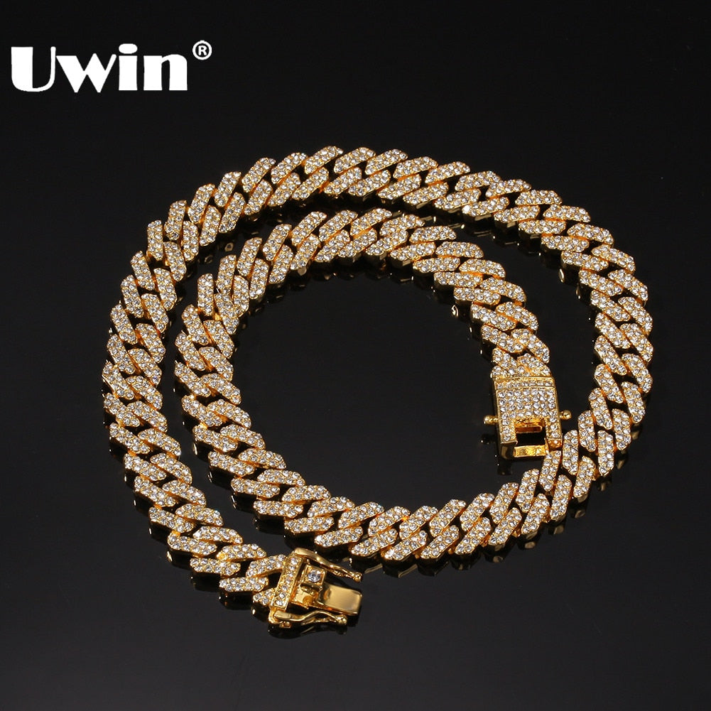 Micro Paved 12mm S-Link Miami Cuban Necklaces Hip-hop Men`s Iced Rhinestones Fashion Jewelry Drop Shipping - Niki Ice Jewelry 