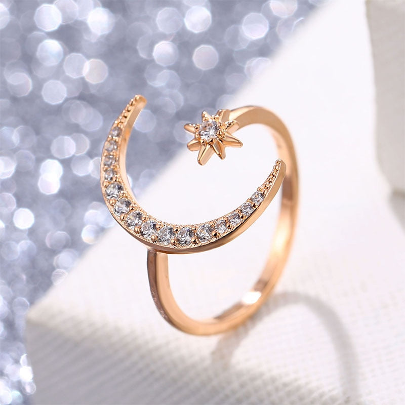 IPARAM New Design CZ Zircon Star Moon Ring Fashion Statement Geometric Gold Color Silver Color Charm Lady Girl Ring Jewelry - Niki Ice Jewelry 