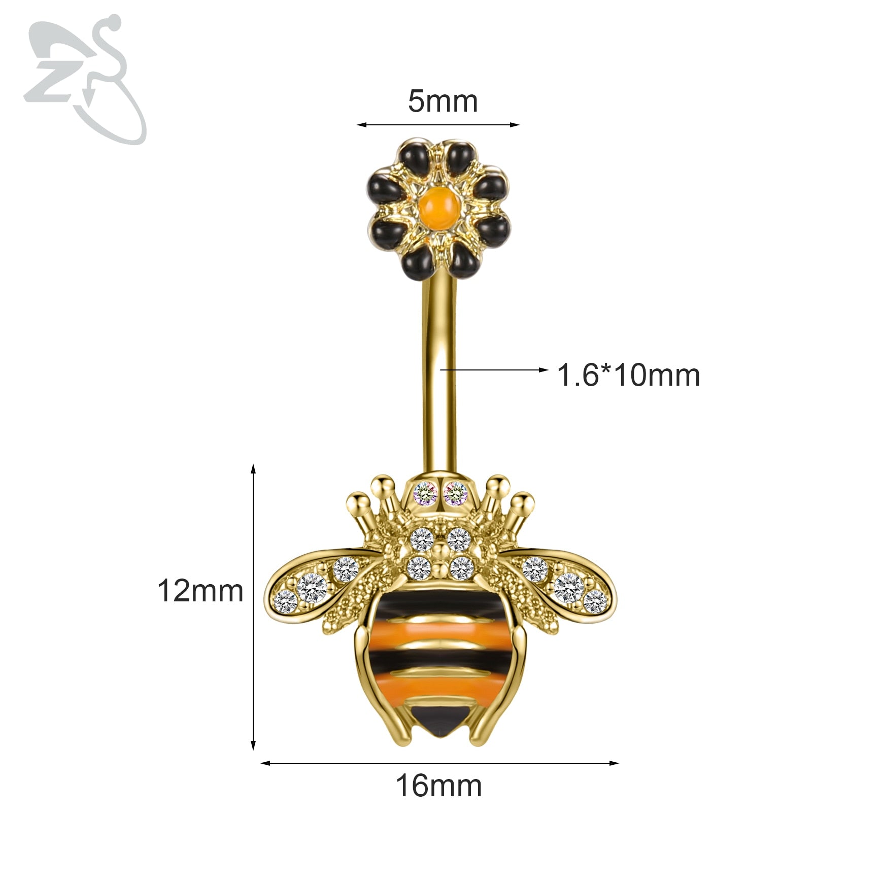 ZS 1 Piece Gold Color Stainless Steel Belly Ring Flower Heart CZ Crystal Navel Belly Button Rings Butterfly Navel Piercings 14G - Niki Ice Jewelry 