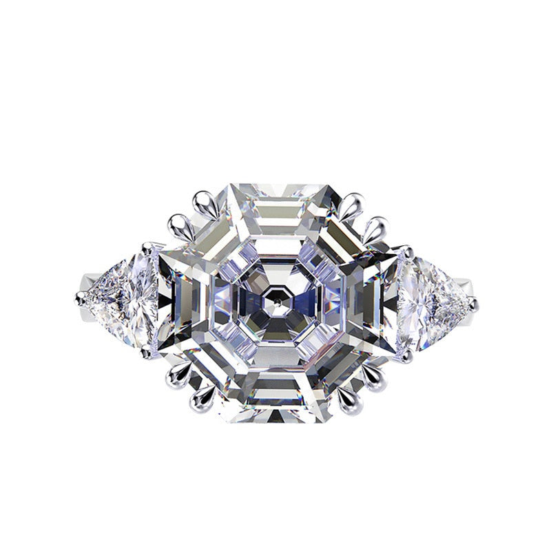 925 Sterling Silver Asscher Cut Lab Sapphire Citrine Carbon Diamonds Gemstone Wedding Ring Jewelry - Niki Ice Jewelry 