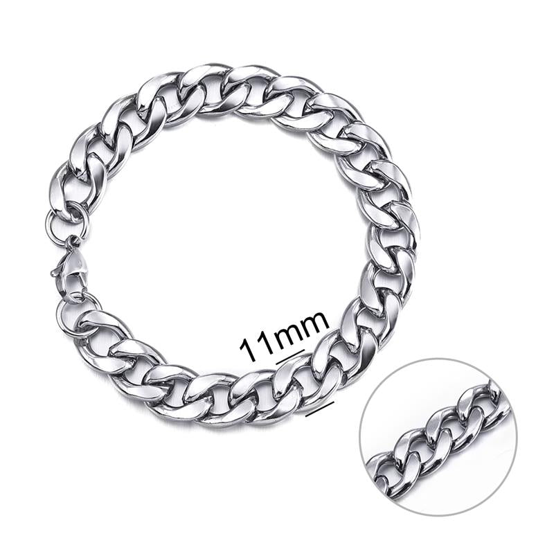 Jiayiqi 3-11 mm Men Chain Bracelet Stainless Steel Curb Cuban Link Chain Bangle for Male Women Hiphop Trendy Wrist Jewelry Gift - Niki Ice Jewelry 