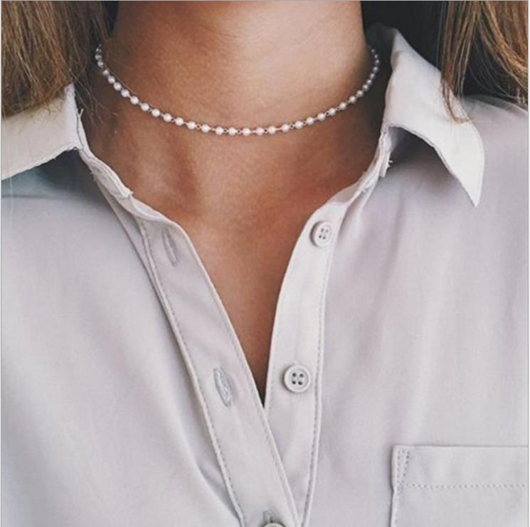 Vintage Style Simple 6MM Pearl Chain Choker Necklace For Women Wedding Love Shell Pendant Necklace