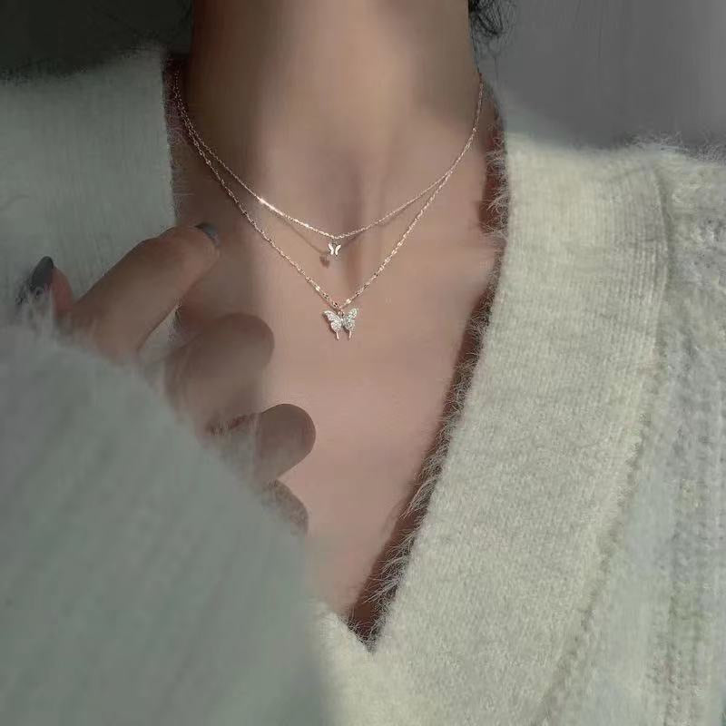 New Shiny Butterfly Double Layer Clavicle Chain Necklace