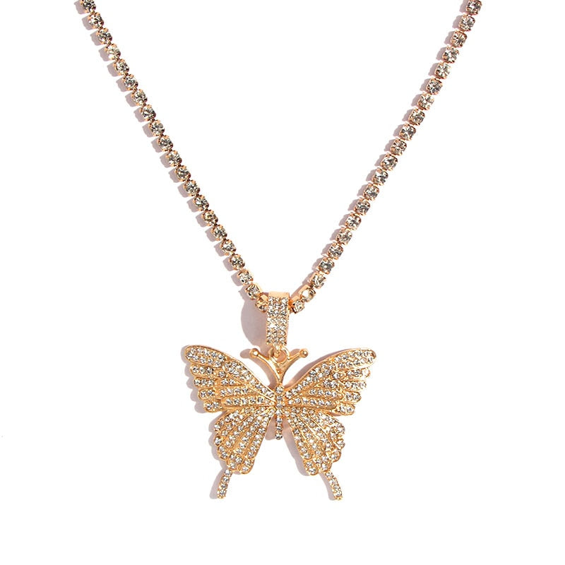 Kasajewel Butterfly Pendant Necklace Crystal Clavicle Chain Modern Jewelry Gold Silver Color