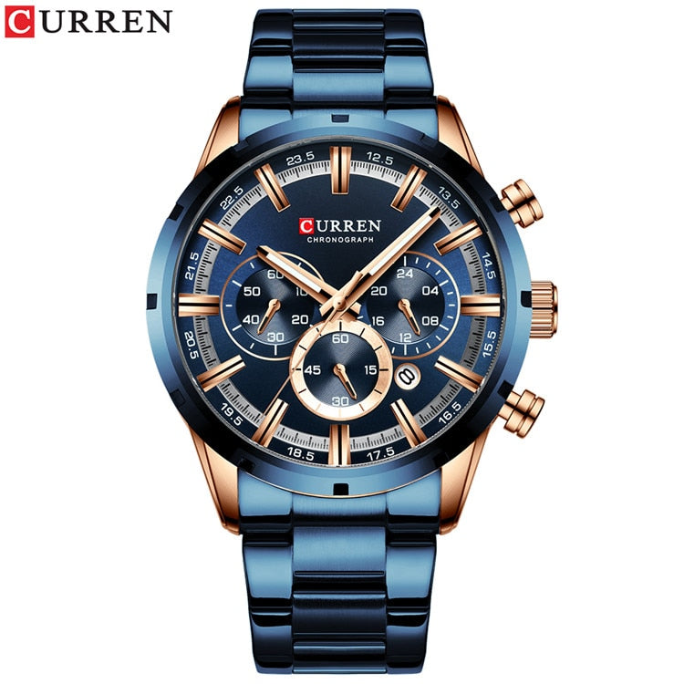 Curren Men Watch Blue Dial Stainless Steel Band Date Mens Business Male Wrist Watches Waterproof
