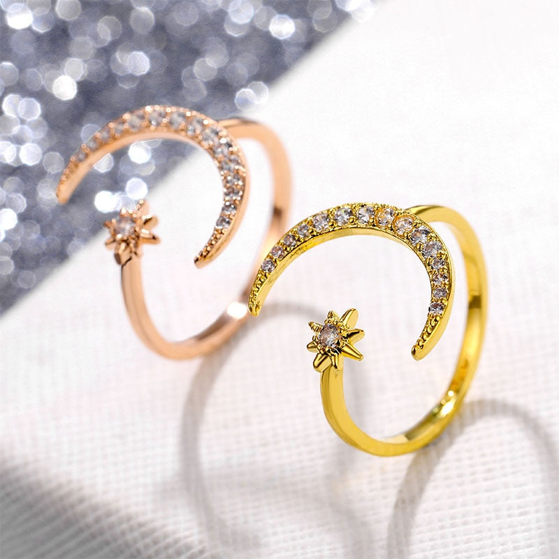 IPARAM New Design CZ Zircon Star Moon Ring Fashion Statement Geometric Gold Color Silver Color Charm Lady Girl Ring Jewelry - Niki Ice Jewelry 