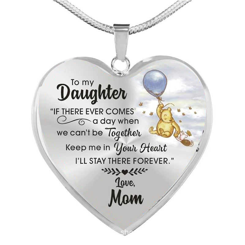 Kawaii Cartoon Bear Mom and Baby Heart Necklace Gold Silver Plated To My Daughter Necklaces For Girls Kids Birthday Gifts - Niki Ice Jewelry 